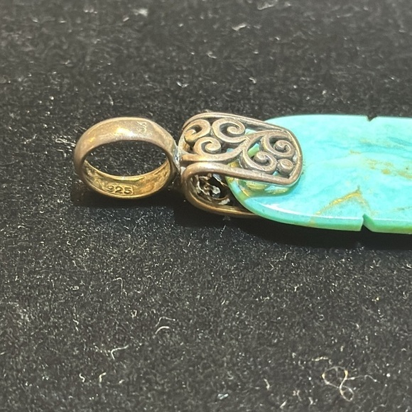 Navajo Sterling silver and turquoise feather  pendant signed XS - Picture 10 of 11